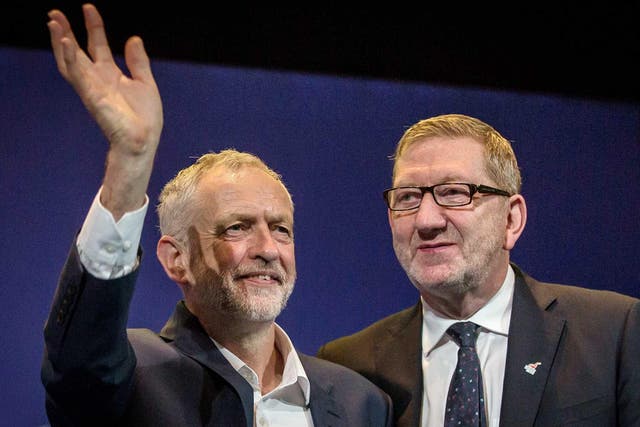 Jeremy Corbyn with Unite boss Len McCluskey, who criticised what he called the ‘right wing’ of the Labour Party 