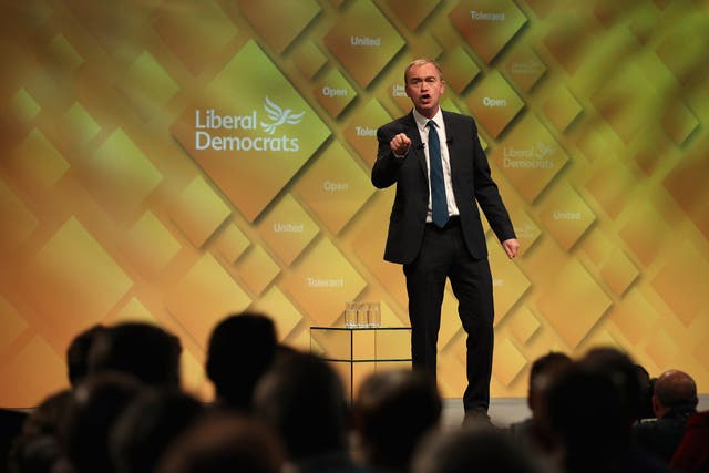 Tim Farron, leader of the Liberal Democrats, at the party conference last week