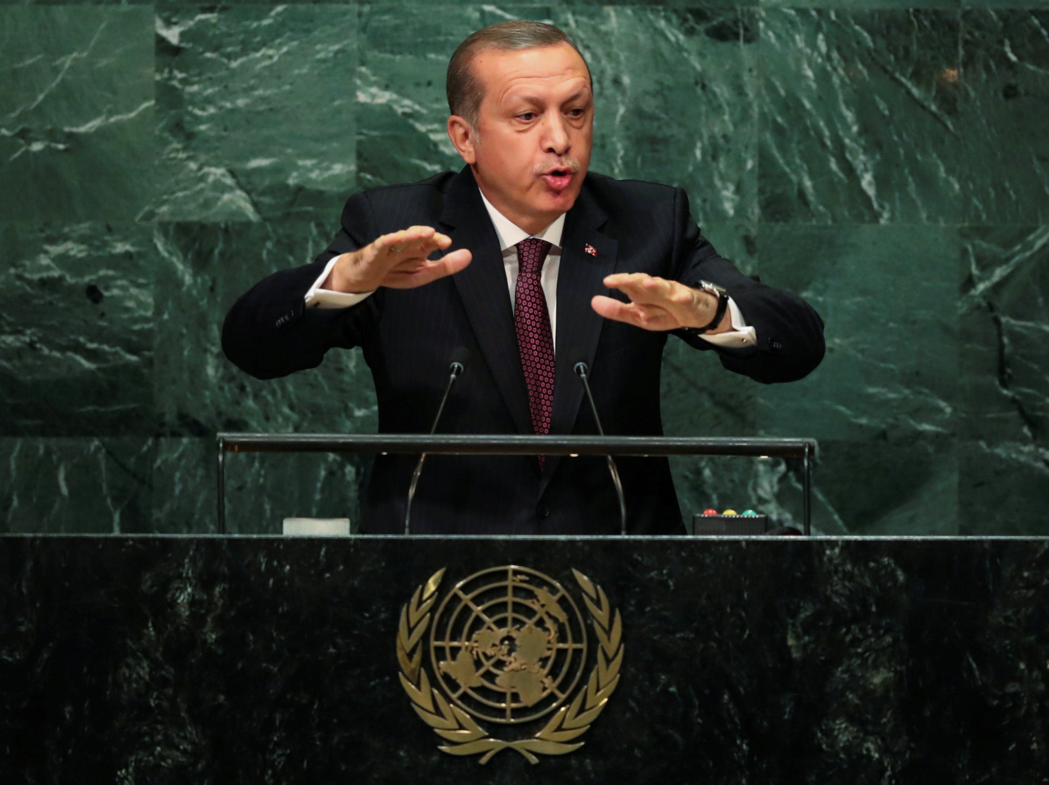 Turkish President Recep Tayyip Erdogan addresses the United Nations General Assembly in the Manhattan borough of New York