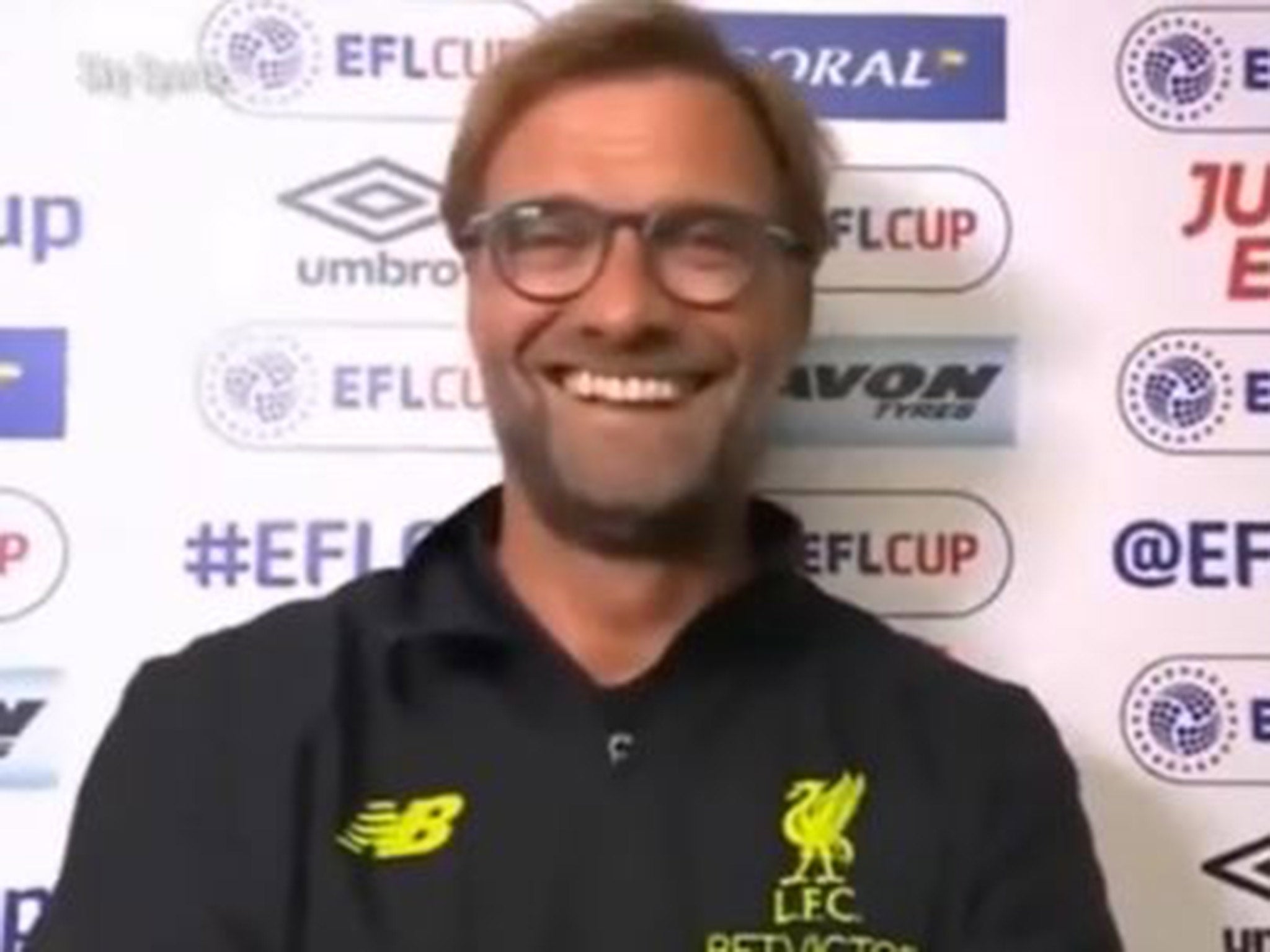 Jurgen Klopp laughed when Sky Sports reporter Pete Colley labelled him a 'nice family man'