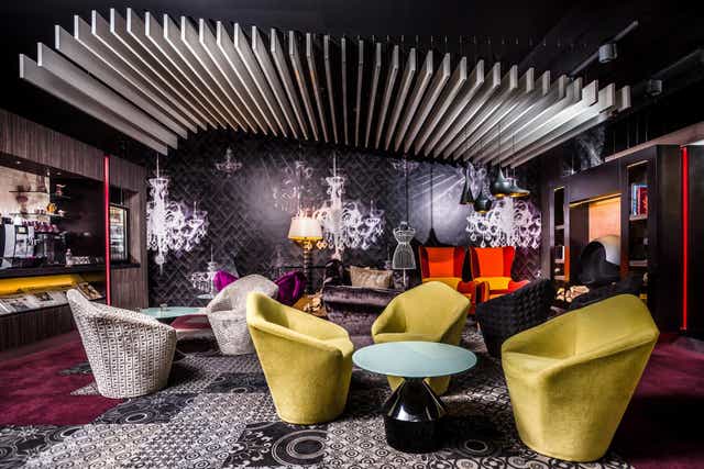 Rich colours and fabric are a feature of the Hotel Parlament bar
