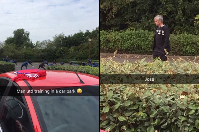 Manchester United were seen training in a hotel car park in Daventry