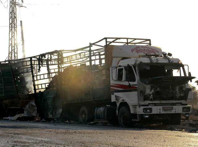 A UN humanitarian aid convoy in Syria was hit by airstrikes Monday as the Syrian military declared that a US-Russian brokered ceasefire had failed