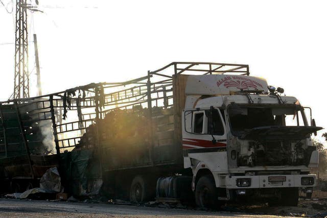 A UN humanitarian aid convoy in Syria was hit by airstrikes Monday as the Syrian military declared that a U.S.-Russian brokered cease-fire had failed