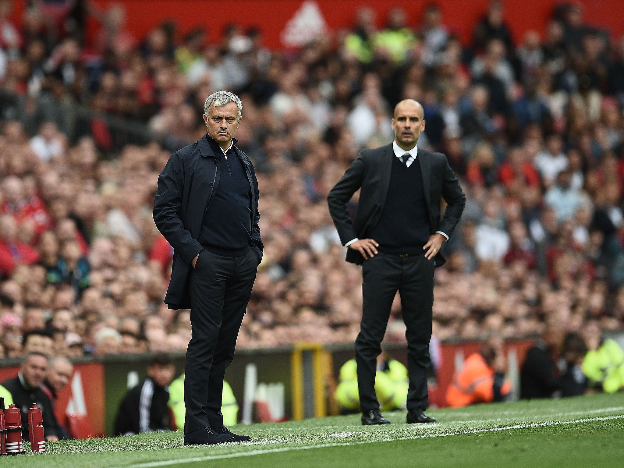 Guardiola and Mourinho on the side line at Old Trafford during this month's Manchester derby