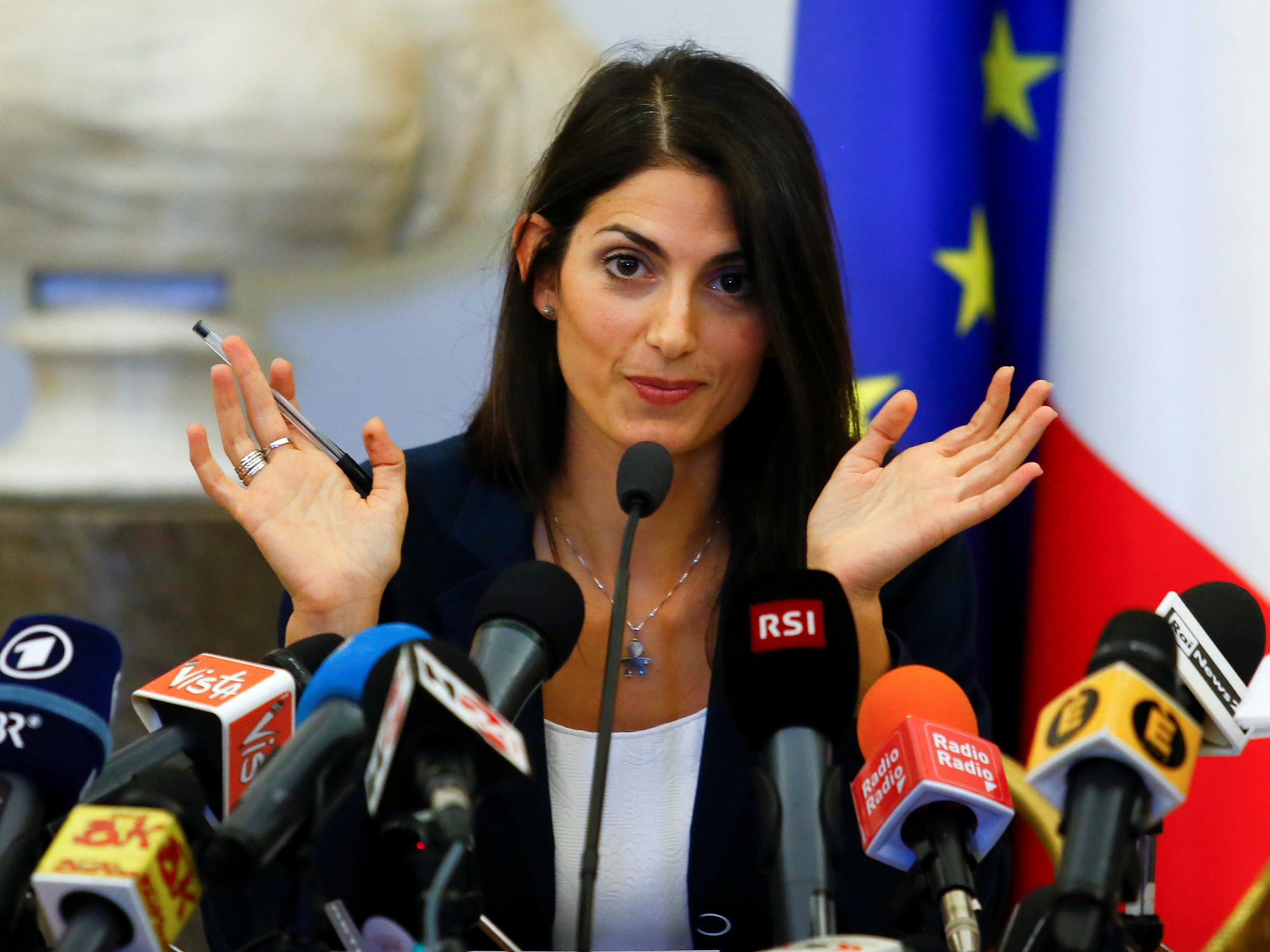 Virginia Raggi, Rome's new mayor, at a press conference on Wednesday