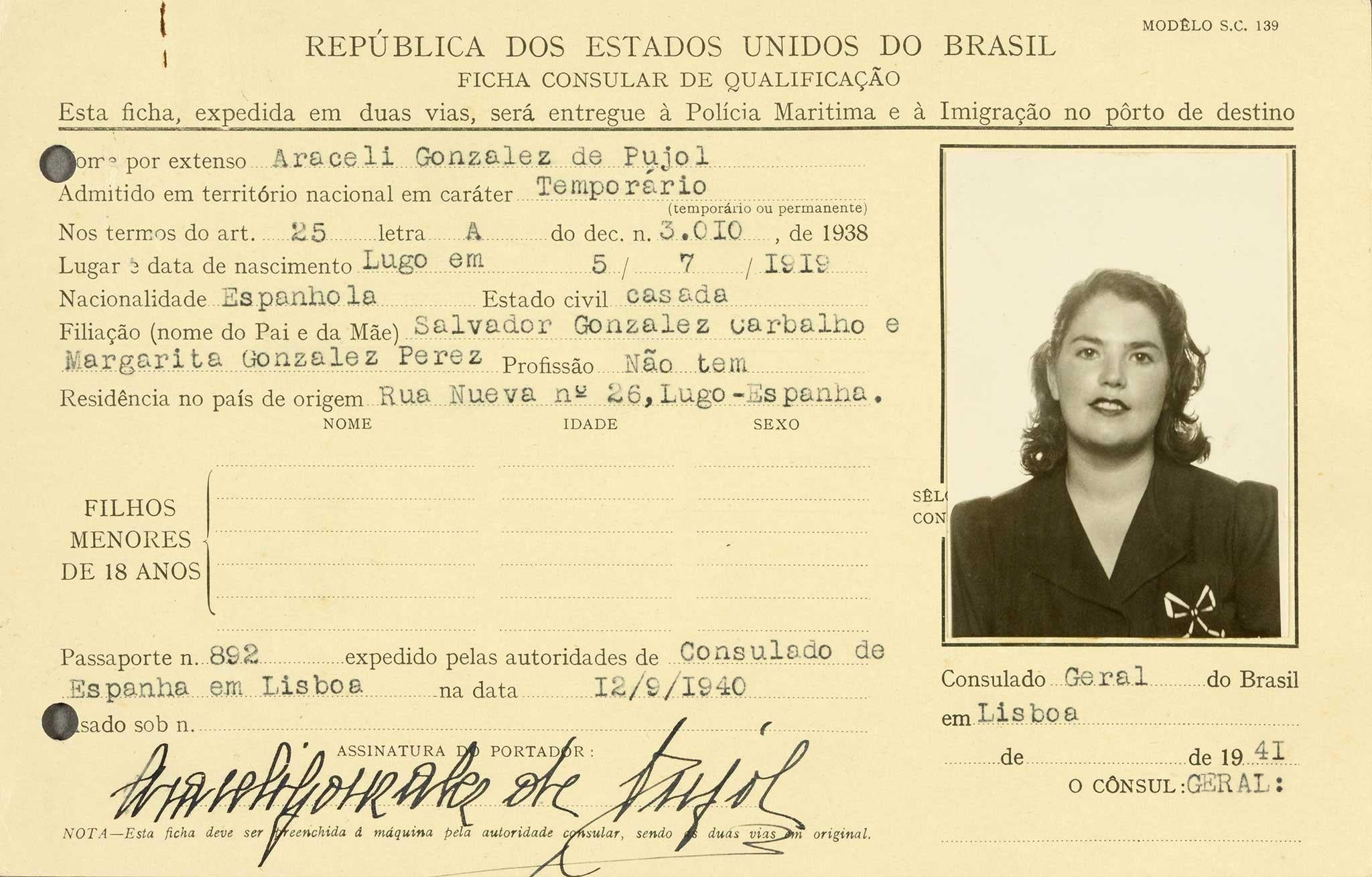 Brazilian ID card issued in 1940 while Mrs Garbo was in Lisbon