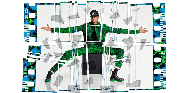 Chance The Rapper reveals a neon green and black tiger print jumpsuit  from the KENZO x H&M collaboration