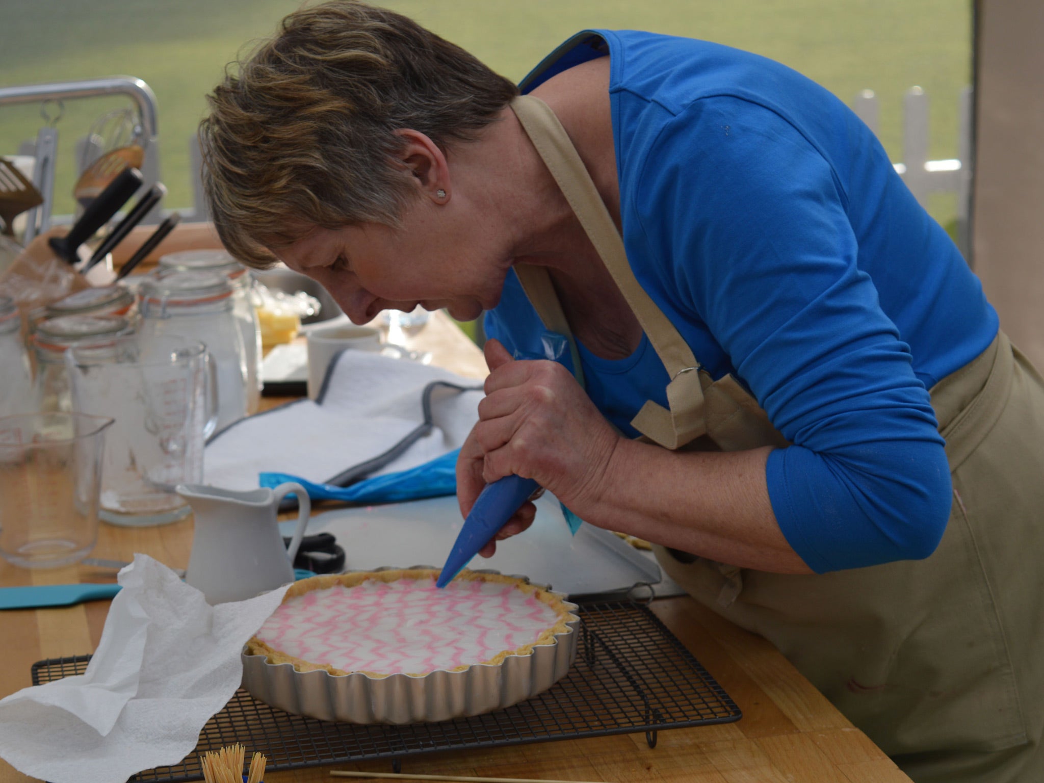 Val working on her Bakewell in the technical. Shame about the soggy bottom