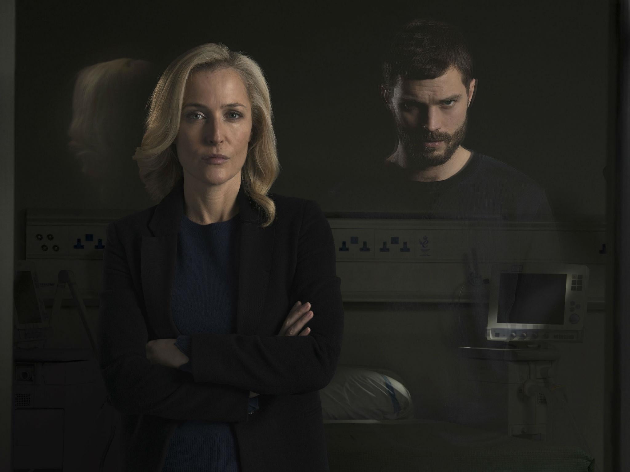 Gillian Anderson as DSI Stella Gibson and Jamie Dornan as Paul Spector in ‘The Fall’