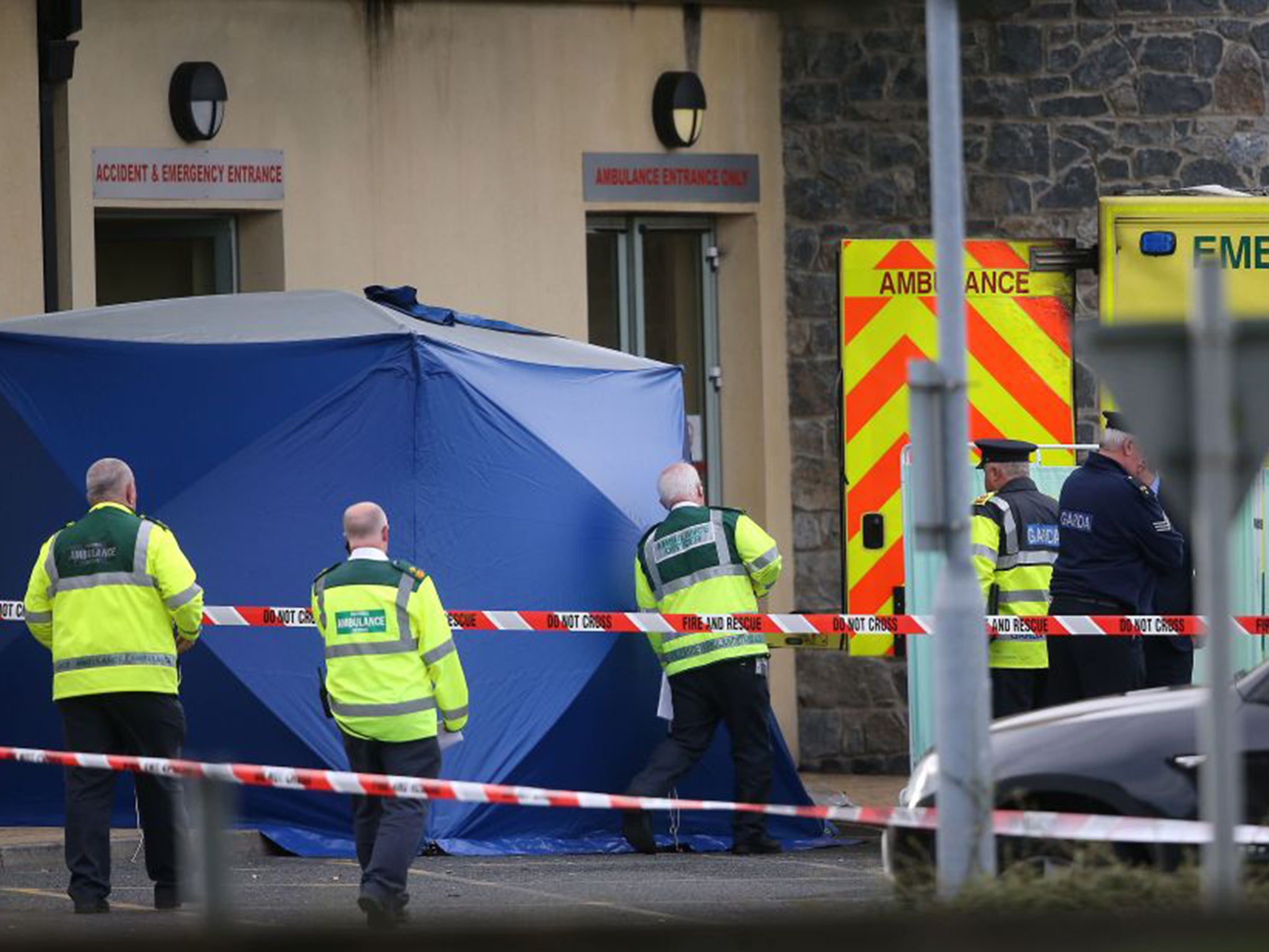 The scene at Naas General Hospital in Co KIldare after an ambulance burst into flames