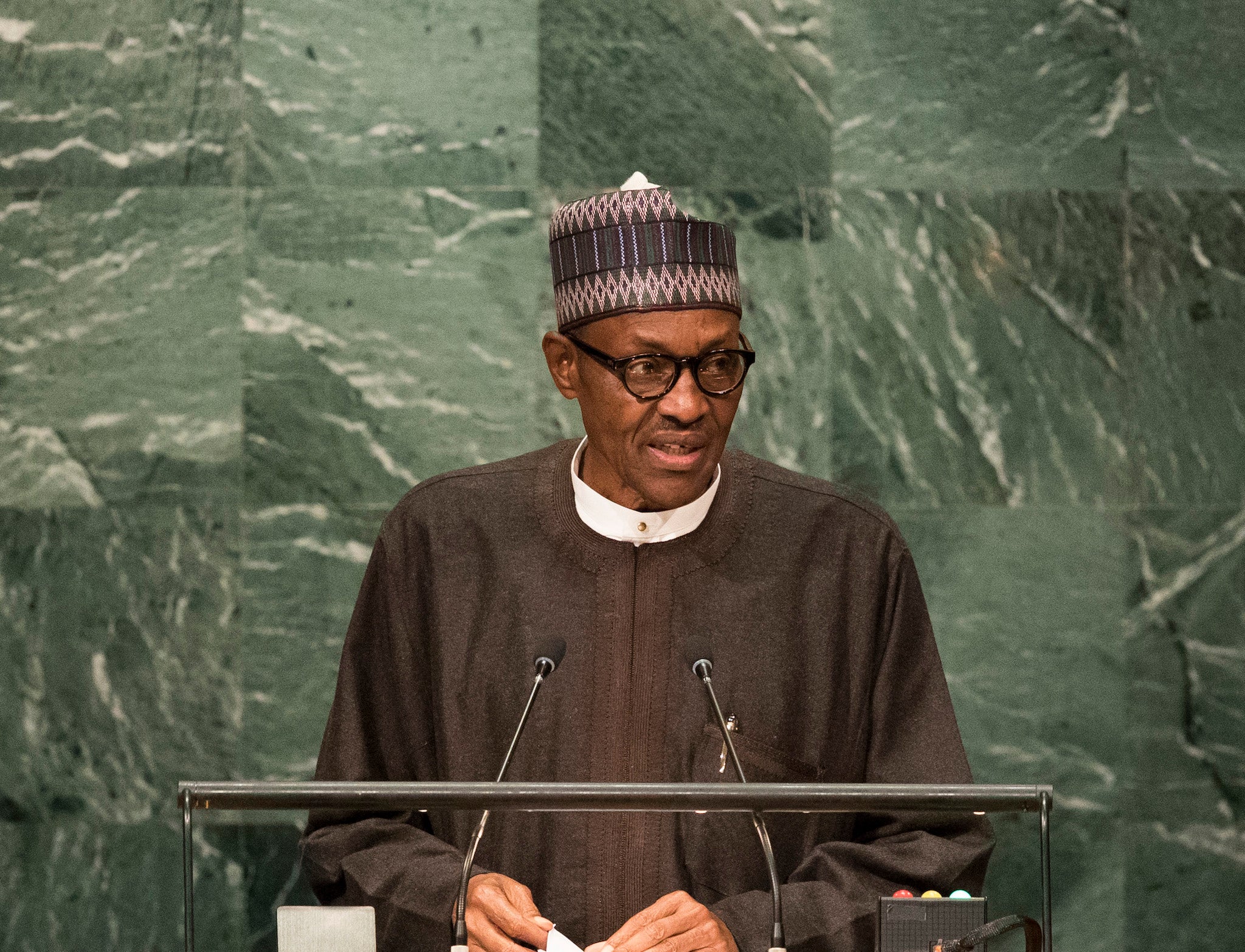 President of Nigeria Muhammadu Buhari addresses the UN General Assembly in New York on September 20, 2016