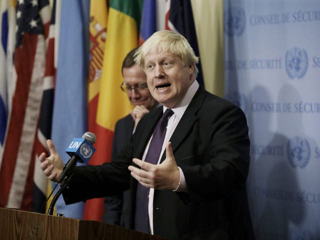 Boris Johnson speaking at the United Nations General Assembly at UN headquarters in New York