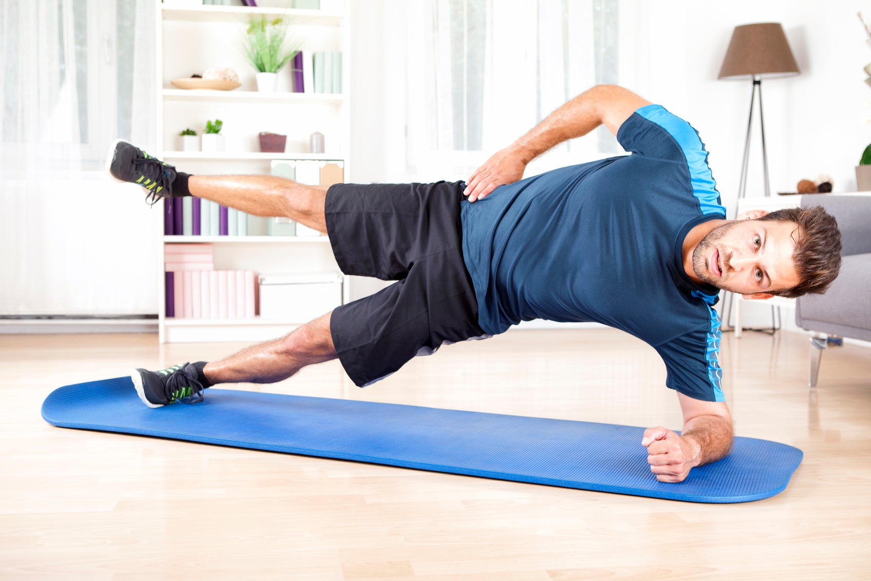 A variation on the plank, which is one of the key exercises in this three-minute workout