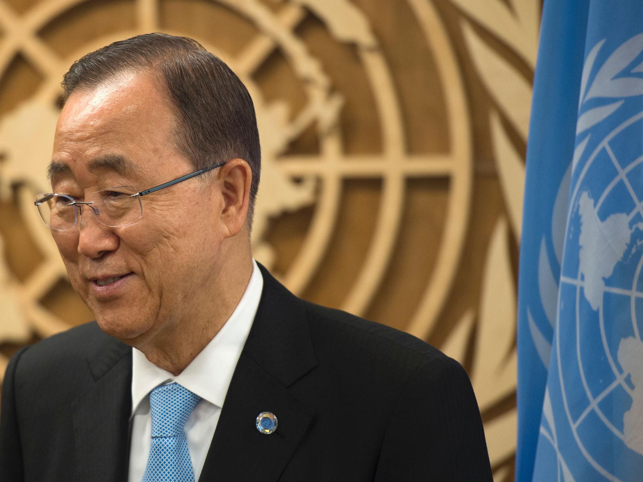 United Nations Secretary General Ban Ki-moon looks on during the United Nations General Assembly General Debate