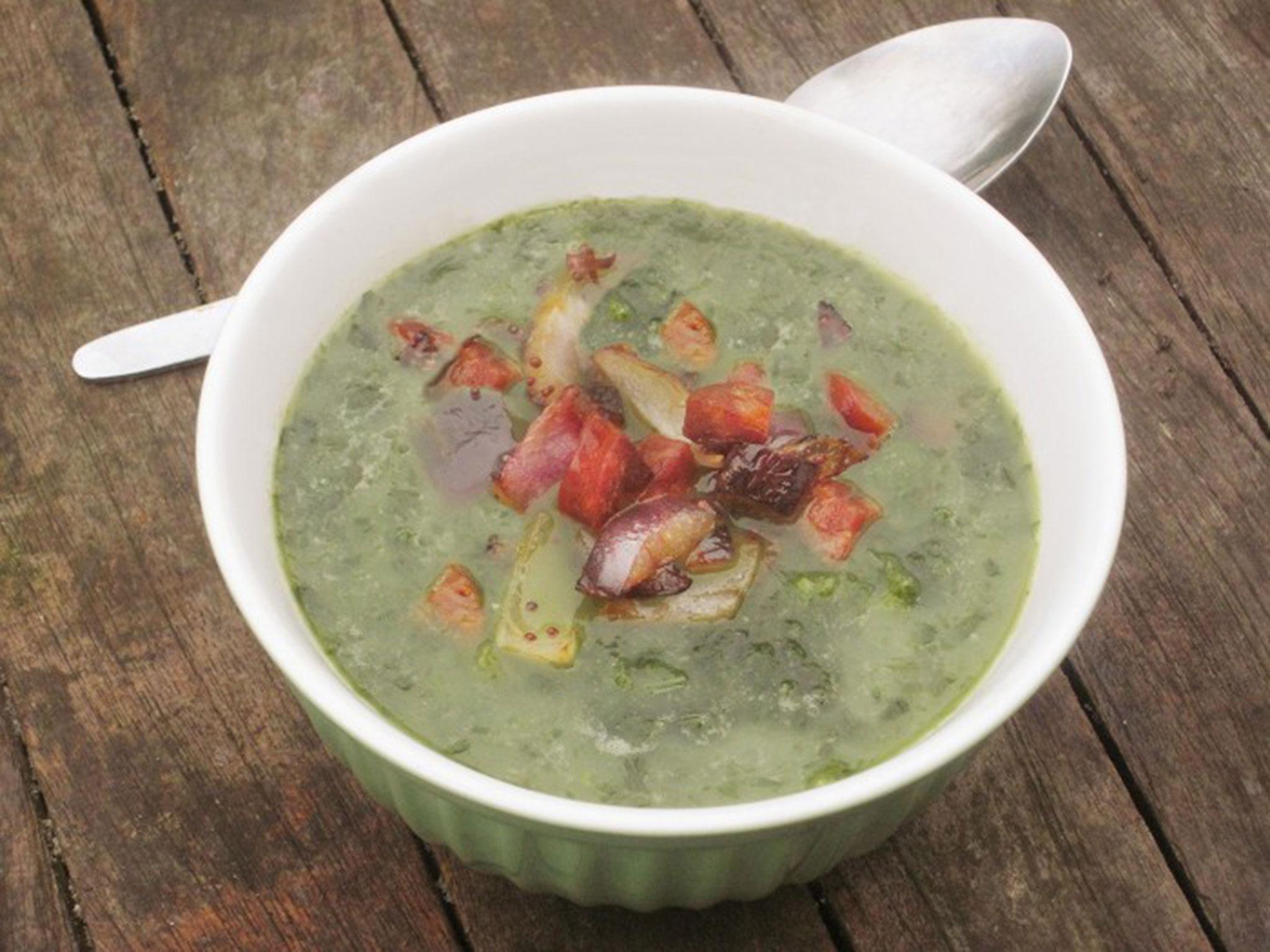 Wild garlic and chorizo soup