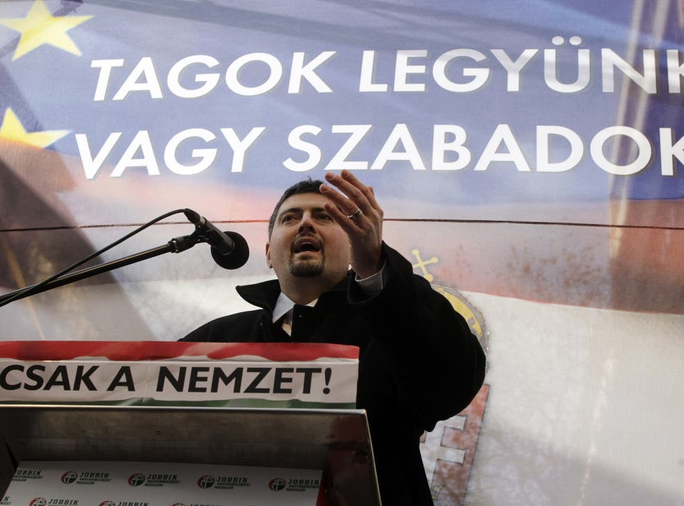 Csanad Szegedi, pictured at a rally in Budapest in 2012, has renounced all links to the far-right party
