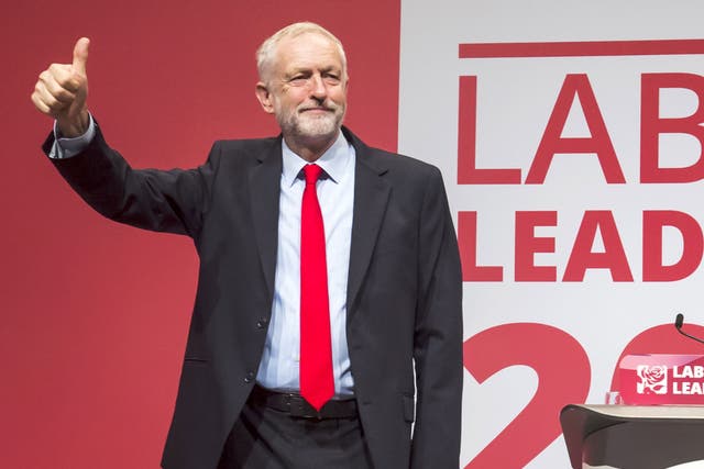 Jeremy Corbyn celebrates his victory following the announcement of the winner in the Labour leadership contest between him and Owen Smith at the ACC Liverpool on 24 September 2016