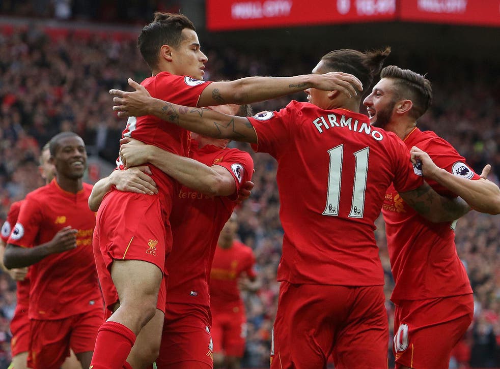 Liverpool celebrate another first-half strike against Hull