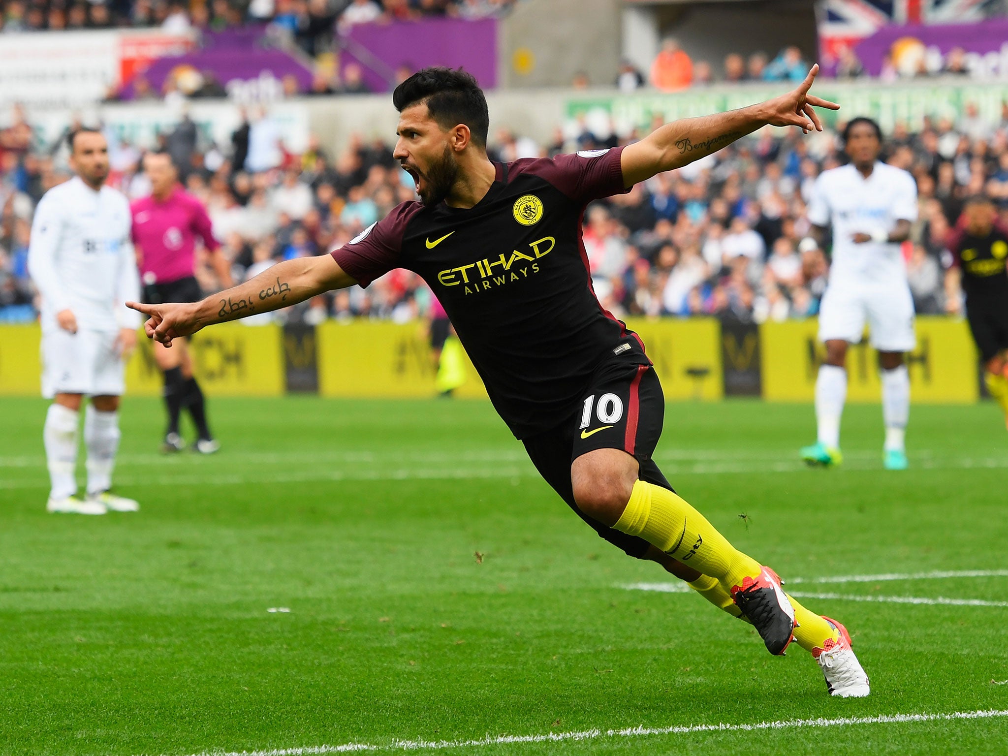 It took Sergio Aguero all of seven minutes to find the back of the net after his week suspension