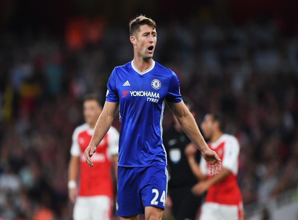Gary Cahill reacts during Arsenal's 3-0 victory over Chelsea