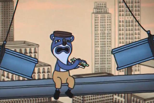 A shot from the film showing ‘things you shouldn’t get caught between’, which include swinging girders; wrecking balls and buildings; and lorries and left turns