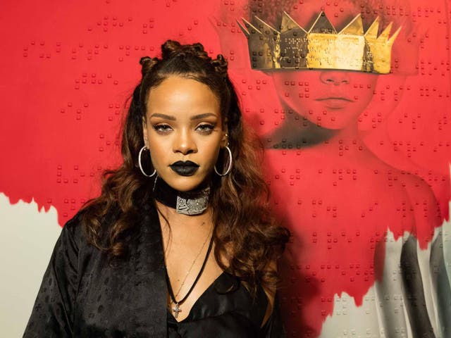 Rihanna wearing an oversized choker during her album artwork reveal earlier this year