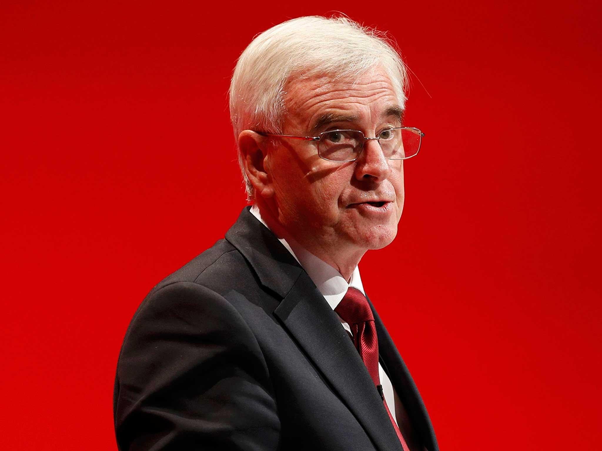 Britain's shadow Chancellor of the Exchequer, John McDonnell, delivers his keynote speech the annual Labour Party conference in Liverpool