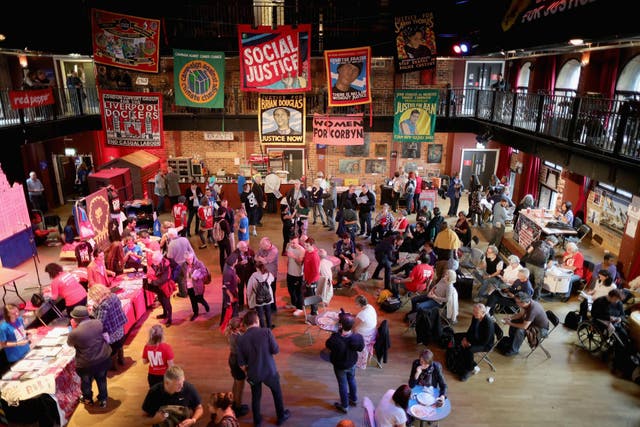 Momentum supporters gather at Liverpool’s Black-E building for their fringe festival of politics in Liverpool