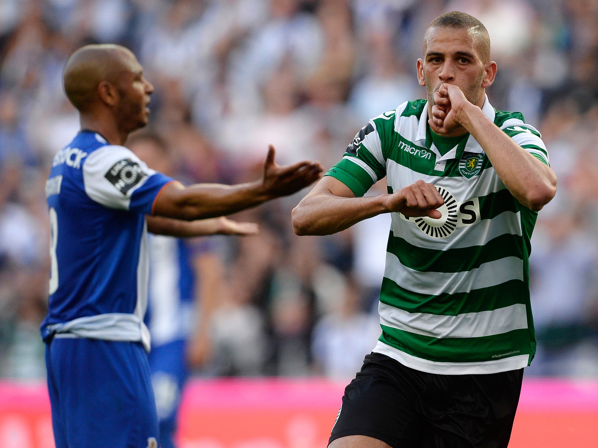 Slimani celebrates scoring against Porto in April