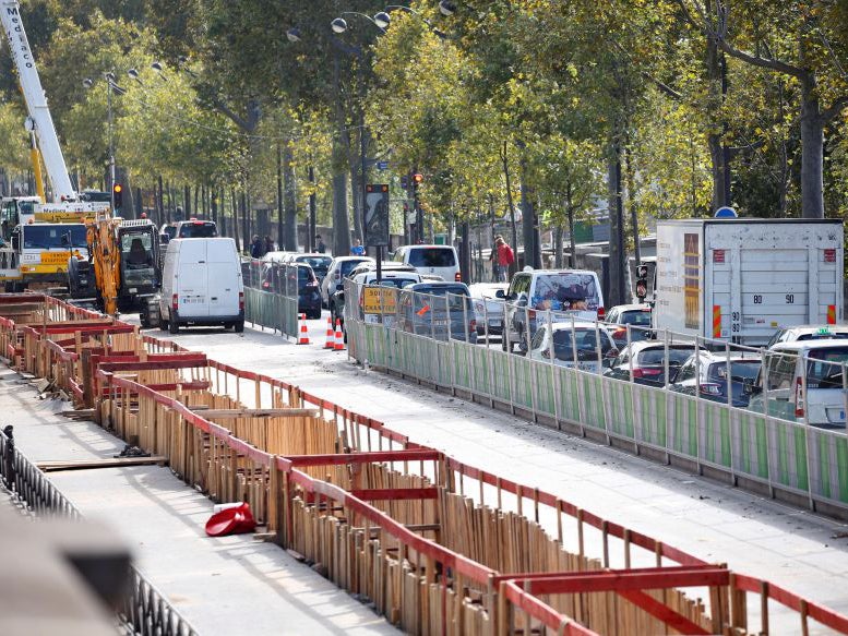 Traffic jam is seen as the banks of the Seine river are closed to the traffic in Paris, France