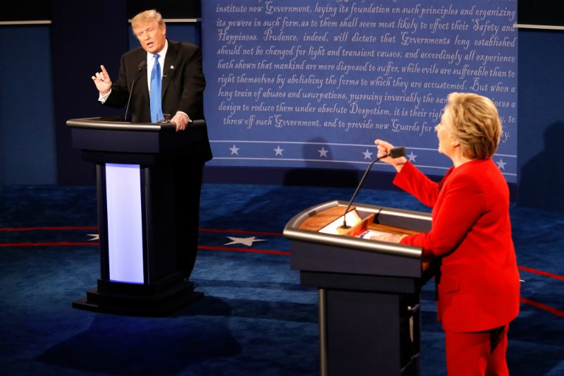 Donald Trump and Hillary Clinton exchange blows during the Presidential Debate at Hofstra University