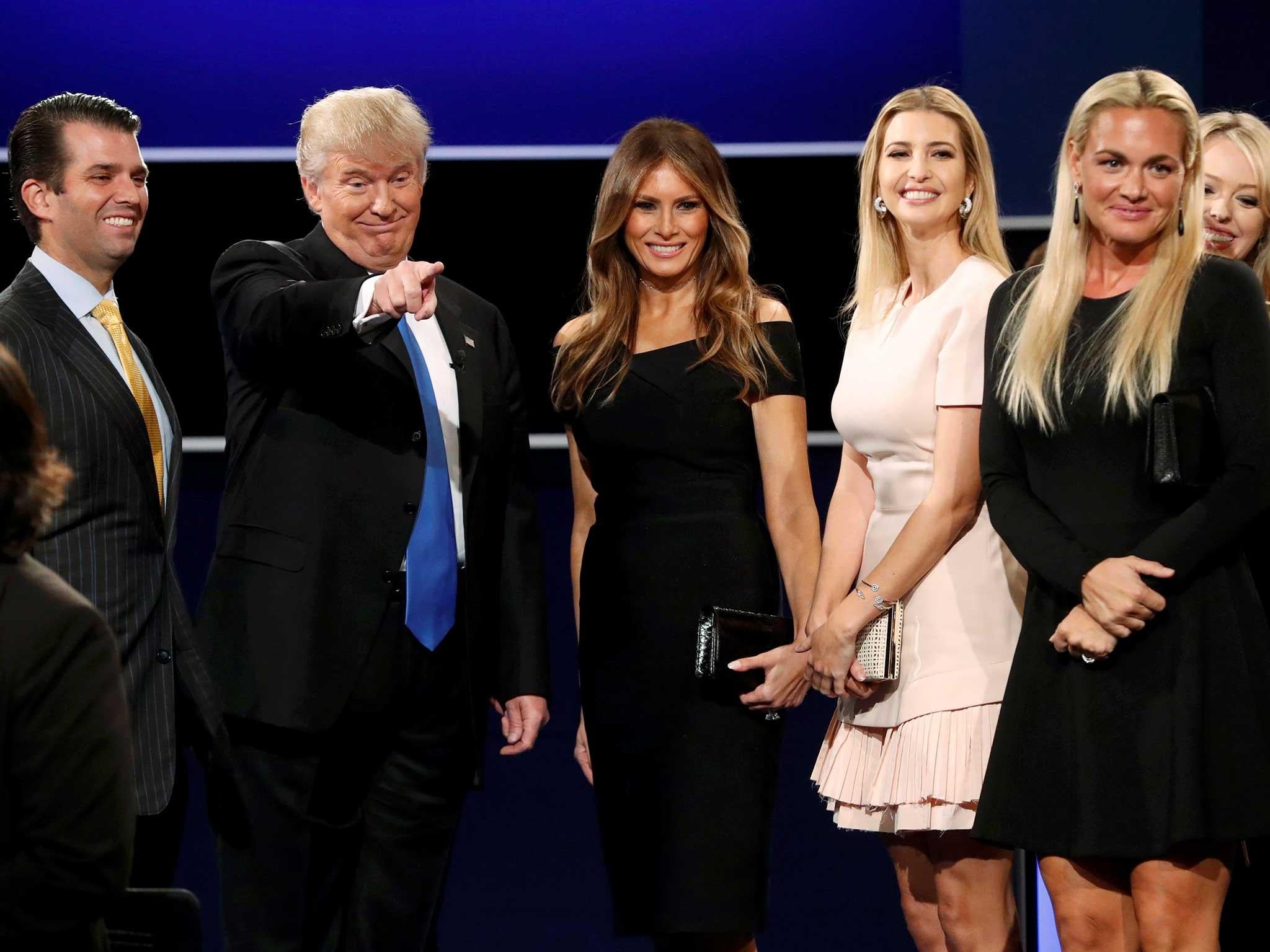 Republican presidential nominee Donald Trump stands with family members after the first presidential debate at Hofstra University in Hempstead, New York, September 26, 2016