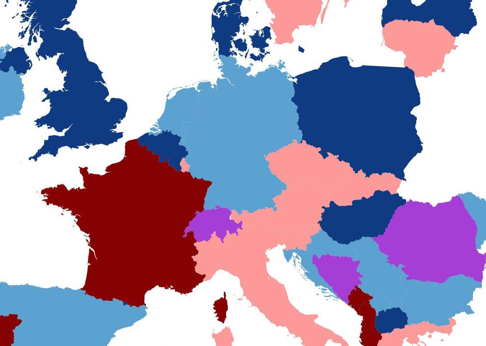 The map of Europe by how right or leftwing the government is