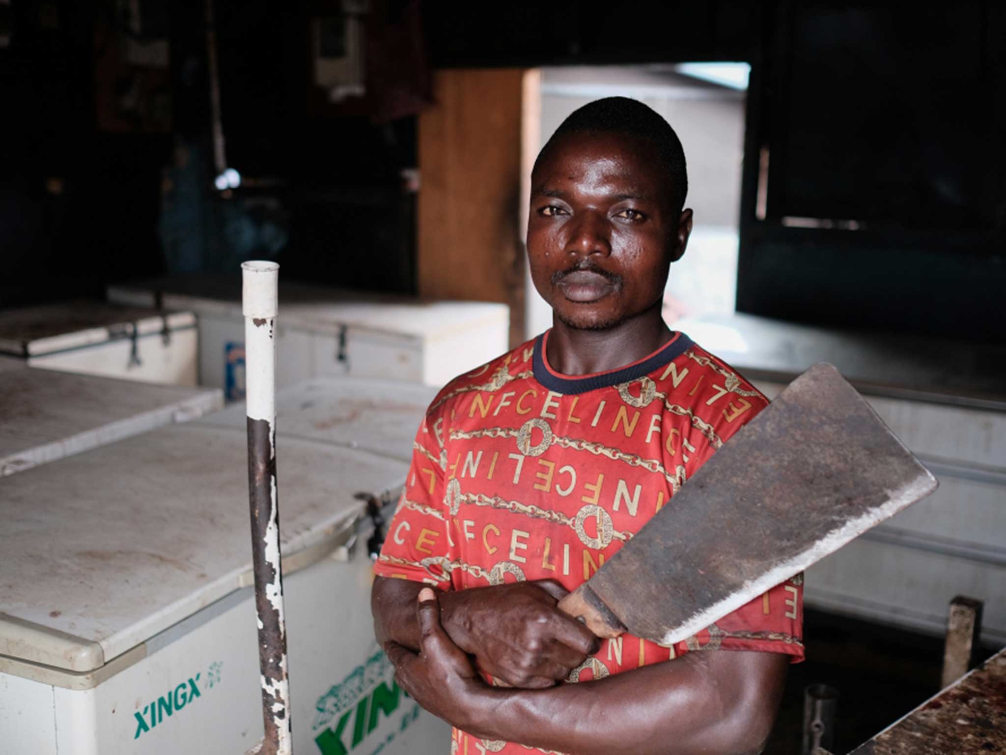 A butcher with his cleaver