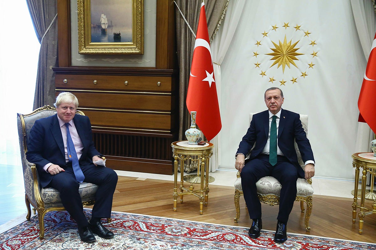 Mr Johnson, left, and Mr Erdogan