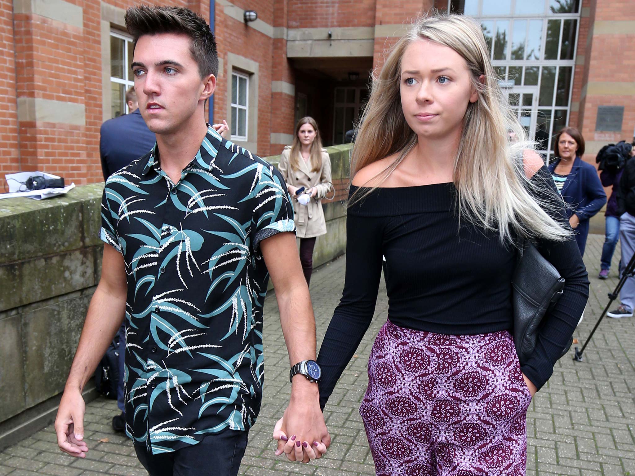 Smiler ride accident victims Leah Washington and Joe Pugh outside Stafford Crown Court
