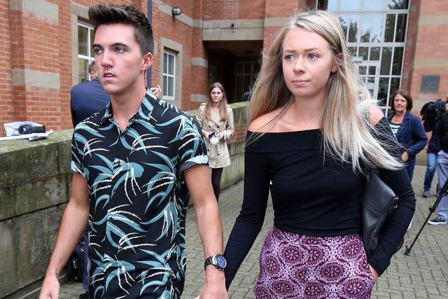 Smiler ride accident victims Leah Washington and Joe Pugh outside Stafford Crown Court