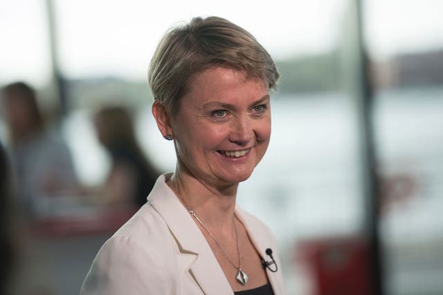 Yvette Cooper prepares to be interviewed on the first day of the Labour Party conference in Liverpool