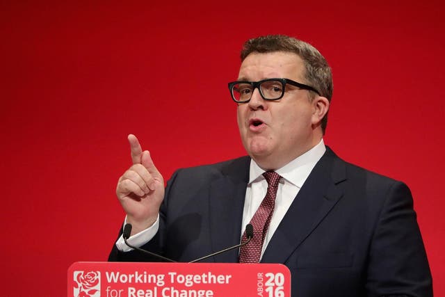Tom Watson delivers his keynote speech to delegates at the Labour Party conference in Liverpool