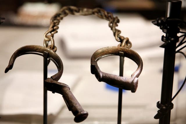 Slave shackles on display at the new National Museum of African American History and Culture in Washington