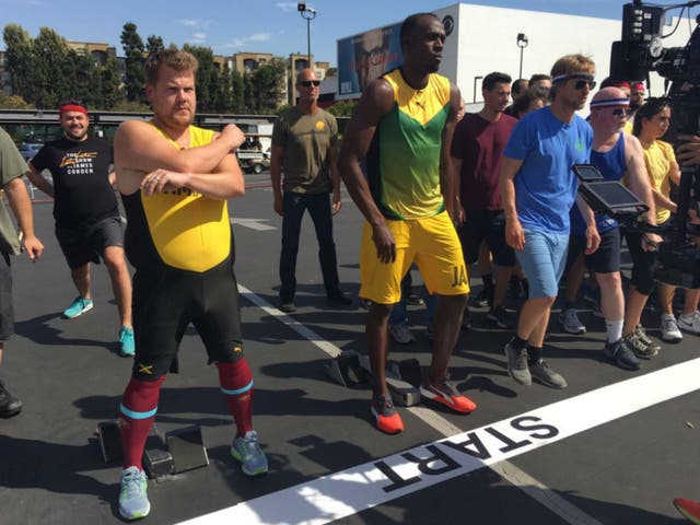 James Corden prepares to do his worst against the nine-time Olympic champion