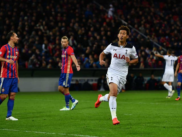 Heung-Min Son celebrates after scoring the winner for Spurs at CSKA Moscow