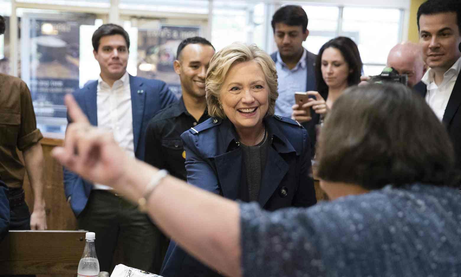 Hillary Clinton meets supporters during her visit to Durham, New Hampshire
