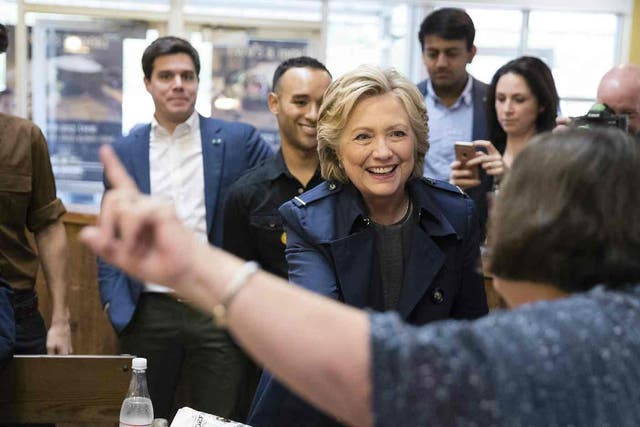Hillary Clinton meets supporters during her visit to Durham, New Hampshire