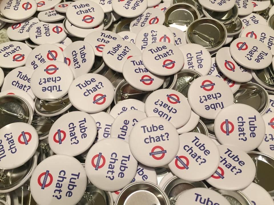 The 'Tube chat?' badges have been received unenthusiastically by Londoners