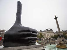 David Shrigley’s giant thumbs up unveiled as Fourth Plinth sculpture