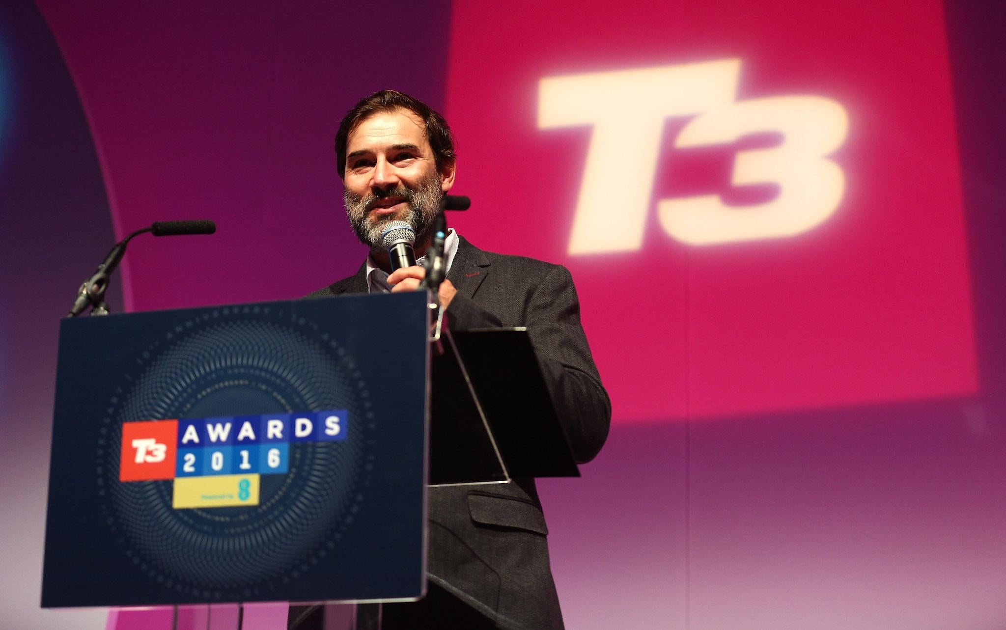 Adam Buxton presenting the T3 Gadget Awards 2016 at The Lindley Hall on September 28, 2016 in London, England