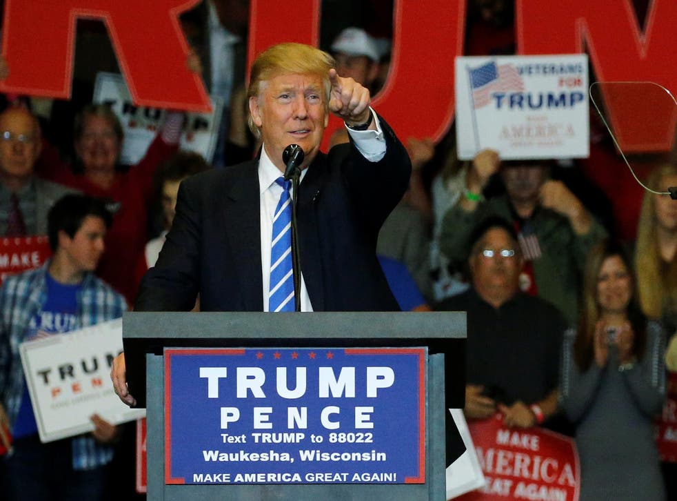 Republican presidential nominee Donald Trump holds a rally with supporters in Waukesha, Wisconsin