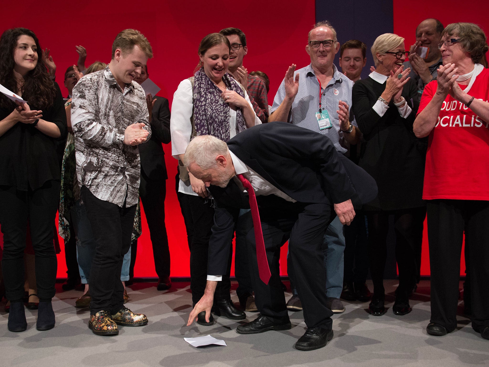 The Labour leader is applauded following his keynote speech on the final day of the Labour Party conference in Liverpool